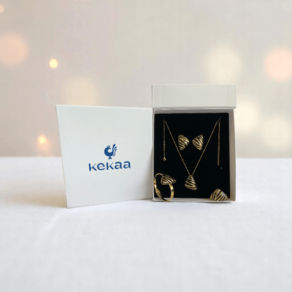Noir Prism Set | PVD 18k Gold Plated - For Women | Includes: Necklace, Bracelet, Earrings, Ring