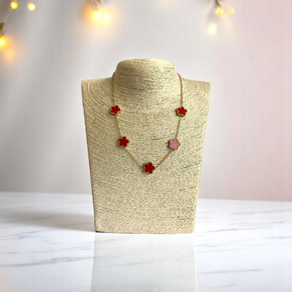 Red Clover Necklace | 18K PVD Gold Plated - For Women | Includes: Necklace