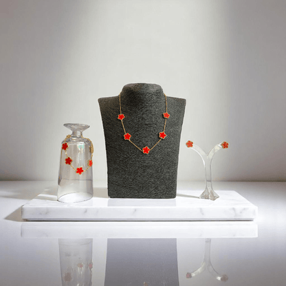 Crimson Floral Set | PVD 18K Gold Plated, Stainless Steel - For Women | Includes: Necklace, Bracelet, Earrings