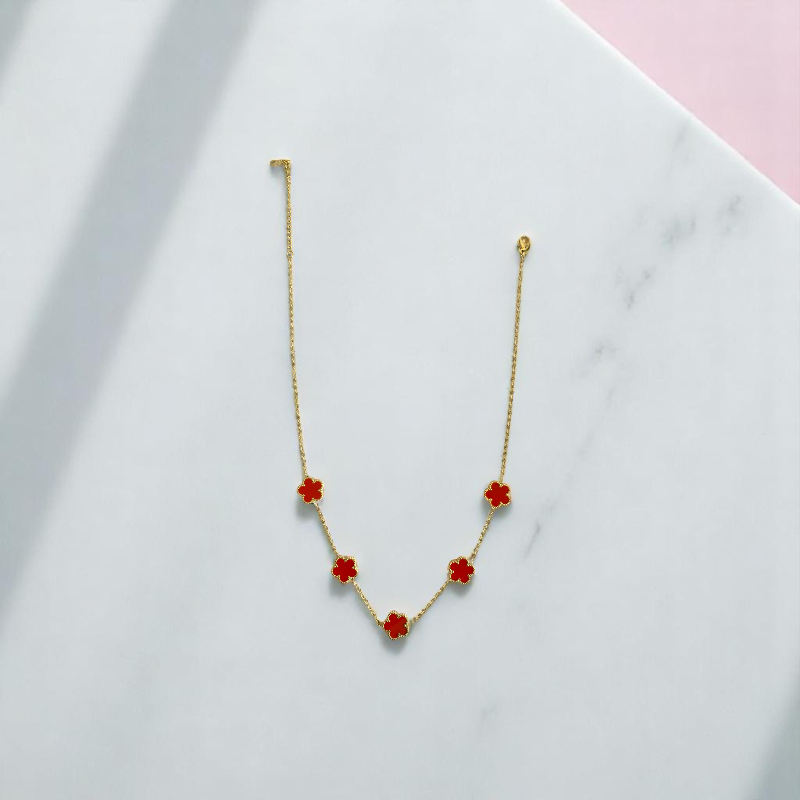 Red Clover Necklace | 18K PVD Gold Plated - For Women | Includes: Necklace