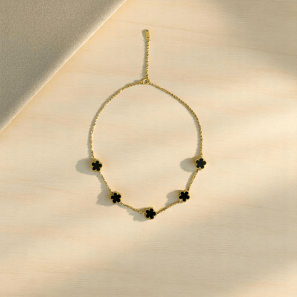 Noir Blossom Set | PVD 18K Gold Plated- For Women | Includes: Necklace, Bracelet, Earrings