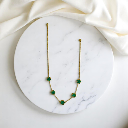 Malachite Clover Necklace | 18K PVD Gold Plated - For Women | Includes: Necklace