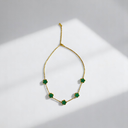 Malachite Clover Necklace | 18K PVD Gold Plated - For Women | Includes: Necklace