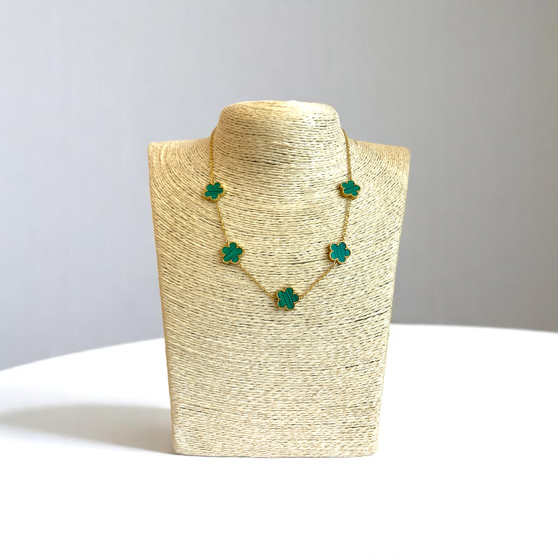 Malachite Clover Necklace | 18K PVD Gold Plated - For Women | Includes: Necklace