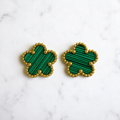 Green Floral Set | PVD 18K Gold Plated & Stainless Steel - For Women | Includes: Necklace, Earrings