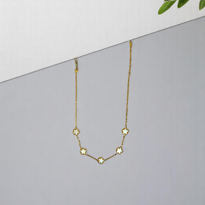 White Shell Clover Necklace | 18K PVD Gold Plated - For Women | Includes: Necklace