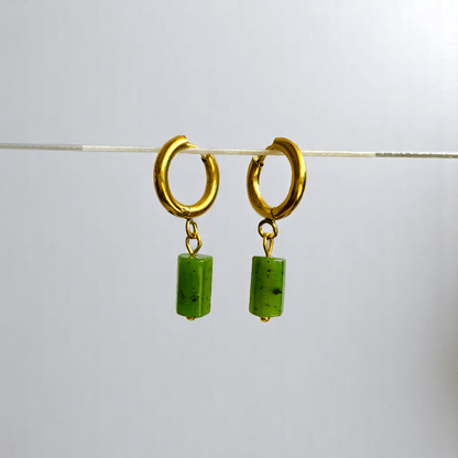 Earthy Bloom Earrings | Kiwi Jasper & 18K PVD Gold Plated - For Women | Includes: Earrings