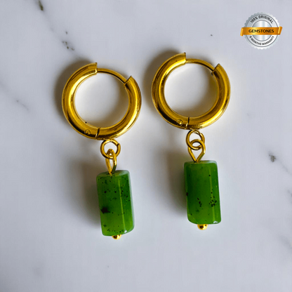 Earthy Bloom Earrings | Kiwi Jasper & 18K PVD Gold Plated - For Women | Includes: Earrings