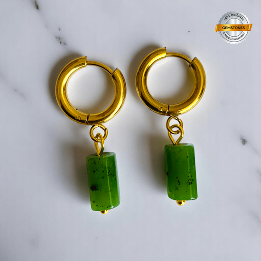 Earthy Bloom Earrings | Kiwi Jasper & 18K PVD Gold Plated - For Women | Includes: Earrings