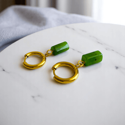 Earthy Bloom Earrings | Kiwi Jasper & 18K PVD Gold Plated - For Women | Includes: Earrings