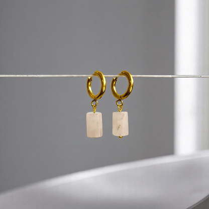 Golden Blush Earrings | Rose Quartz & 18K PVD Gold Plated - For Women | Includes: Earrings