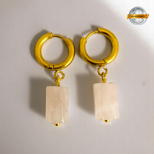 Golden Blush Earrings | Rose Quartz & 18K PVD Gold Plated - For Women | Includes: Earrings