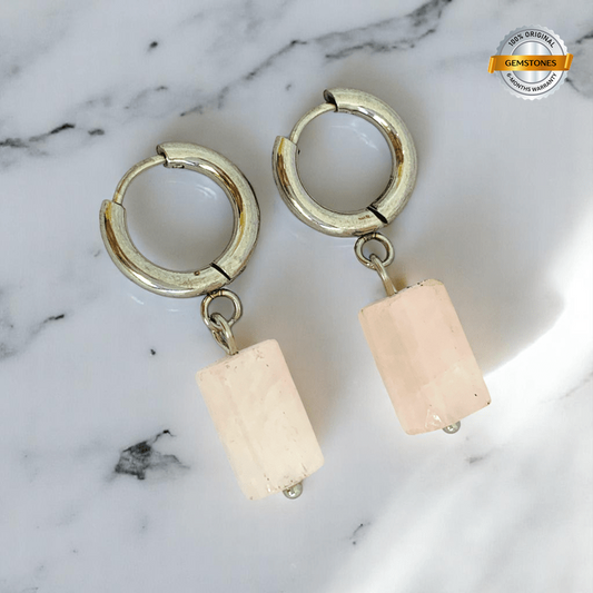 Blush Drop Earrings | Natural Pink Quartz - For Women | Includes: Earrings