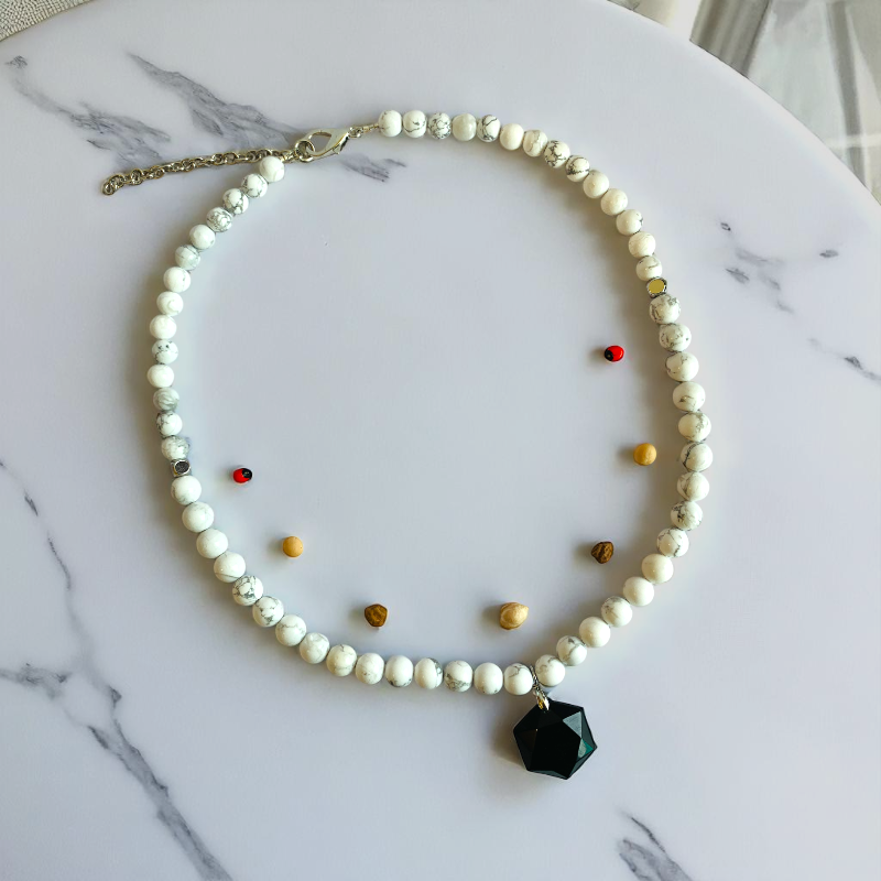 Shadow & Light Necklace | Black Obsidian & Howlite Stone - For Women | Includes: Necklace