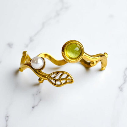 Wavy pearly Adjustable Ring | 18K PVD Gold Plated - For Women | Includes: Ring
