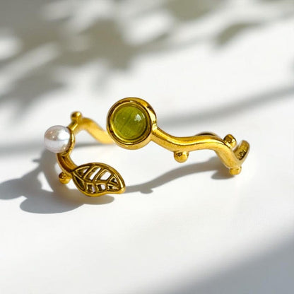 Wavy pearly Adjustable Ring | 18K PVD Gold Plated - For Women | Includes: Ring