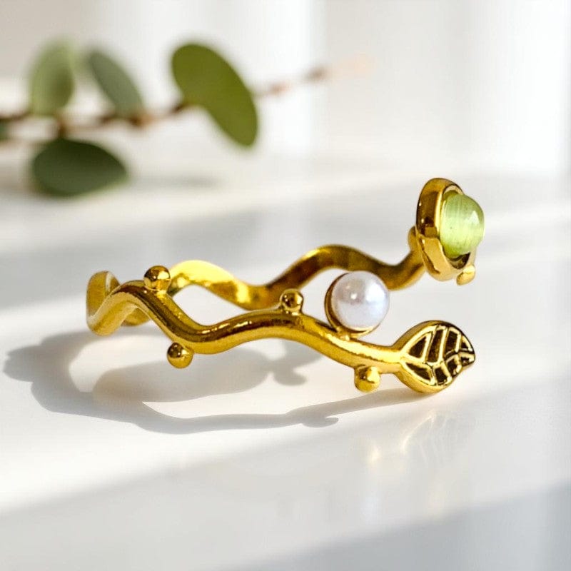 Wavy pearly Adjustable Ring | 18K PVD Gold Plated - For Women | Includes: Ring