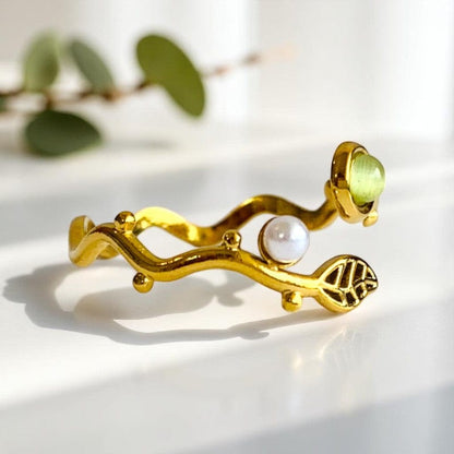 Wavy pearly Adjustable Ring | 18K PVD Gold Plated - For Women | Includes: Ring