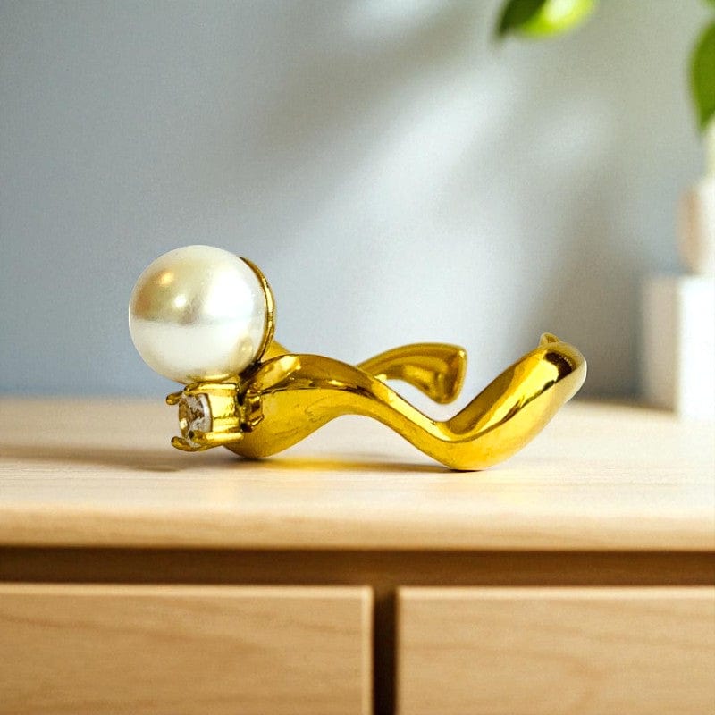 Wavy Pearl Zircon Ring | 18K PVD Gold Plated - For Women | Includes: Ring