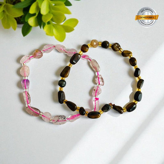 Inner Balance | Rose Quartz & Tiger Eye - For Women | Includes: Bracelets (set of 2)