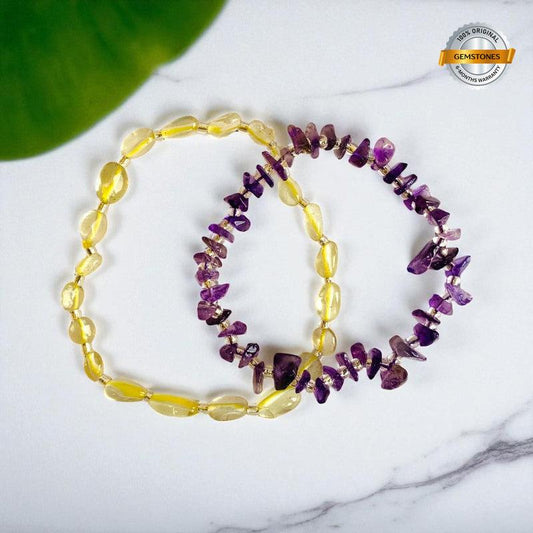 Radiant Harmony | Amethyst & Lemon Quartz - For Women | Includes: Bracelets (Set of 2)