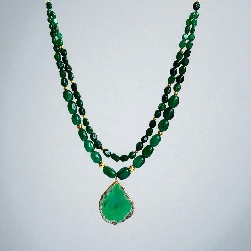Opulent Flow Layered Necklace | Green Aventurine Stone - For Women | Includes: Necklace