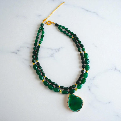 Opulent Flow Layered Necklace | Green Aventurine Stone - For Women | Includes: Necklace