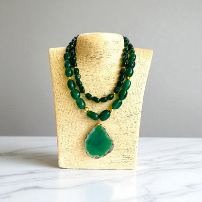 Opulent Flow Layered Necklace | Green Aventurine Stone - For Women | Includes: Necklace