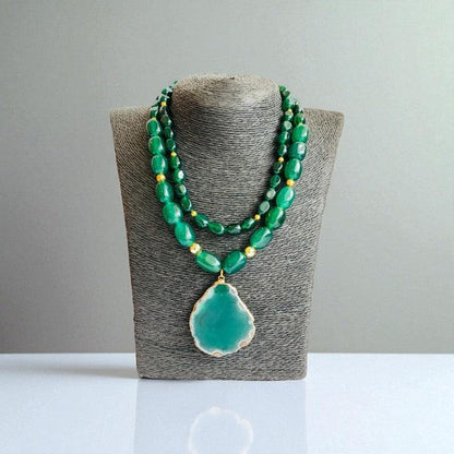 Opulent Flow Layered Necklace | Green Aventurine Stone - For Women | Includes: Necklace