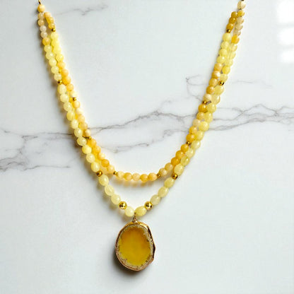 Golden Cascade Layered Necklace | Yellow Aventurine Stone - For Women | Includes: Necklace