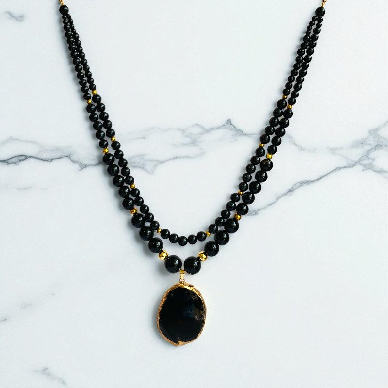 Obsidian Elegance Layered Necklace | Black Obsidian Stone – For Women | Includes: Necklace