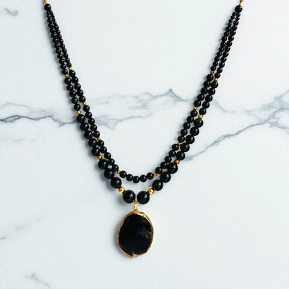 Obsidian Elegance Layered Necklace | Black Obsidian Stone – For Women | Includes: Necklace