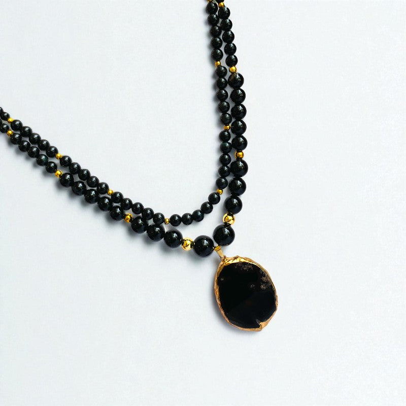 Obsidian Elegance Layered Necklace | Black Obsidian Stone – For Women | Includes: Necklace