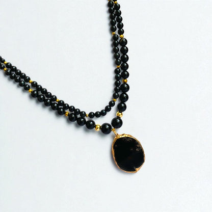 Obsidian Elegance Layered Necklace | Black Obsidian Stone – For Women | Includes: Necklace