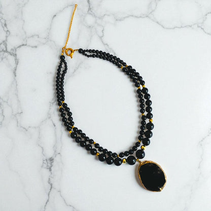 Obsidian Elegance Layered Necklace | Black Obsidian Stone – For Women | Includes: Necklace