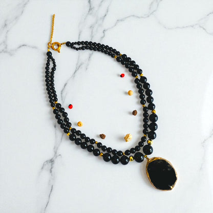 Obsidian Elegance Layered Necklace | Black Obsidian Stone – For Women | Includes: Necklace