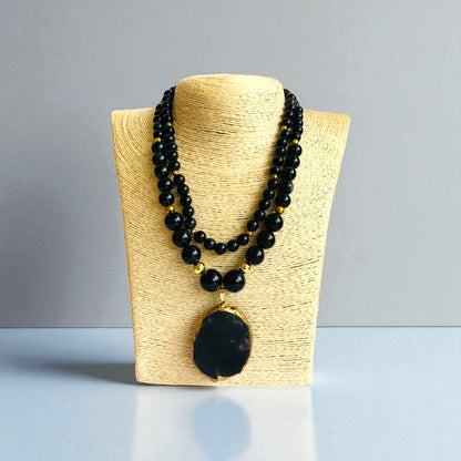 Obsidian Elegance Layered Necklace | Black Obsidian Stone – For Women | Includes: Necklace