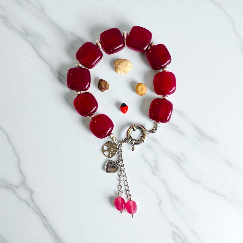 Ruby Aura Bracelet | Garnet Stone & stainless Steel – For Women | Includes: Bracelet