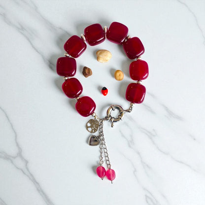 Ruby Aura Bracelet | Garnet Stone & stainless Steel – For Women | Includes: Bracelet