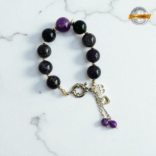 Vital Charm Bracelet | Black Obsidian & Amethyst - For Women | Includes: Bracelet