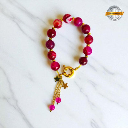 Blushy beads Bracelet | Pink Banded Agate Stone & 18k Gold Plated - For Women | Includes: Bracelet