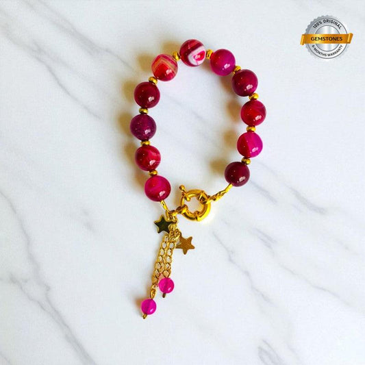 Blushy beads Bracelet | Pink Banded Agate Stone & 18k Gold Plated - For Women | Includes: Bracelet