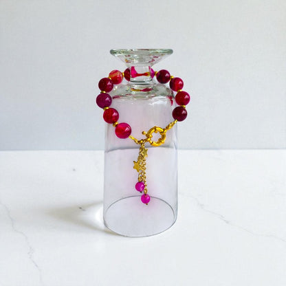 Blushy beads Bracelet | Pink Banded Agate Stone & 18k Gold Plated - For Women | Includes: Bracelet