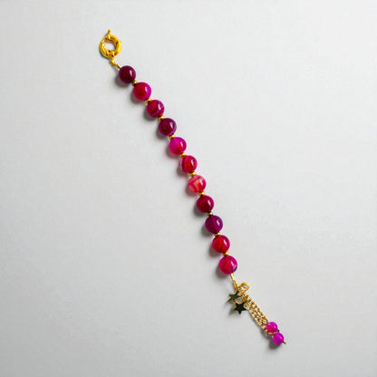 Blushy beads Bracelet | Pink Banded Agate Stone & 18k Gold Plated - For Women | Includes: Bracelet