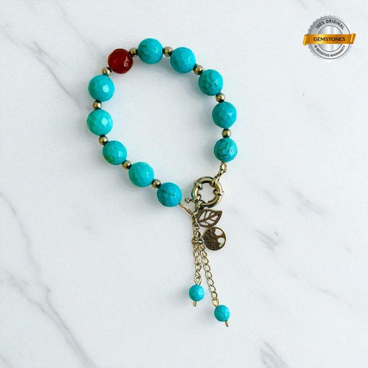 Vibrant Spirit Bracelet | Red Onyx & Turquoise Stone and PVD Plated - For Women | Includes: Bracelet