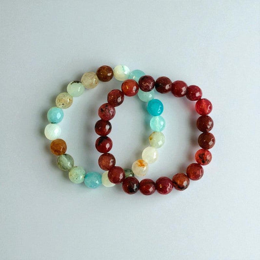 Soul Contrast Duo | Amazonite & Garnet Stones - For Women | Includes: Bracelet (Set of 2)