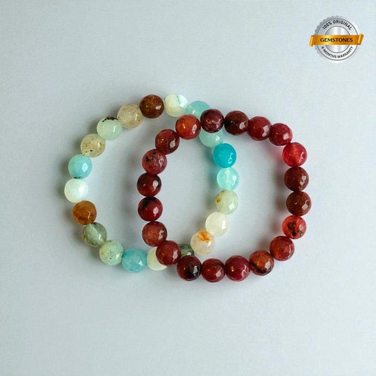 Soul Contrast Duo | Amazonite & Garnet Stones - For Women | Includes: Bracelet (Set of 2)