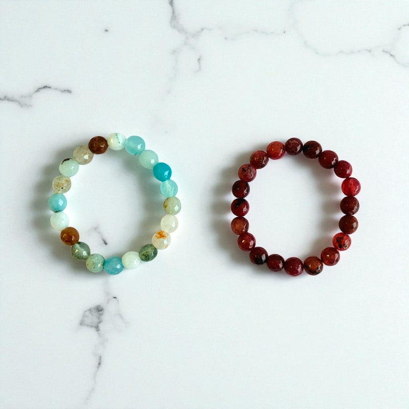 Soul Contrast Duo | Amazonite & Garnet Stones - For Women | Includes: Bracelet (Set of 2)