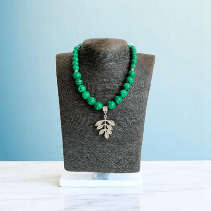 WildLeaf Charm Set | Malachite Stone - For Women | Includes: Necklace, Bracelet, Earring