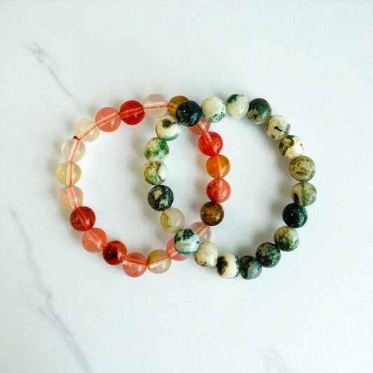 Bonded Duo | Multi Cherry & Tree Agate Stones - For Women | Includes: Bracelet (Set of 2)